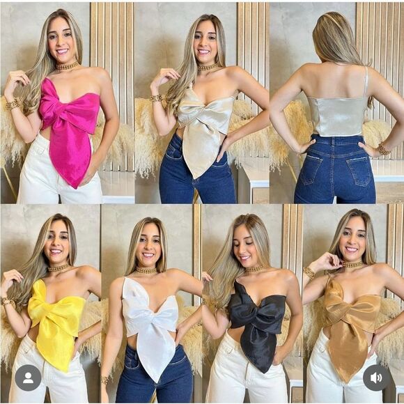 Gold Women's Sleeveless Crop Tube Top One Strapless Bow Twist Tie Front One Size - Picture 4 of 4